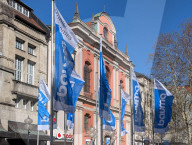 Bauma Fair. Advertising Flags In Munich