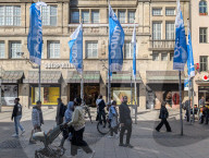 Bauma Fair. Advertising Flags In Munich