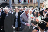 Intestazione: King Of The United Kingdom Charles III And Queen Camilla Rrive At Piazza Del Popolo For The State Visit To The Republic Of Italy In Ravenna