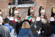 Intestazione: King Of The United Kingdom Charles III And Queen Camilla Rrive At Piazza Del Popolo For The State Visit To The Republic Of Italy In Ravenna