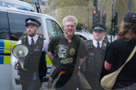 Supporters Of Pro-Palestine Group 'Youth Demand' Are Arrested At Vauxhall Bridge, London On 12 April 2025