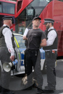 Supporters Of Pro-Palestine Group 'Youth Demand' Are Arrested At Vauxhall Bridge, London On 12 April 2025