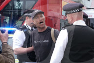 Supporters Of Pro-Palestine Group 'Youth Demand' Are Arrested At Vauxhall Bridge, London On 12 April 2025