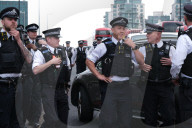 Supporters Of Pro-Palestine Group 'Youth Demand' Are Arrested At Vauxhall Bridge, London On 12 April 2025