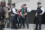 Supporters Of Pro-Palestine Group 'Youth Demand' Are Arrested At Vauxhall Bridge, London On 12 April 2025