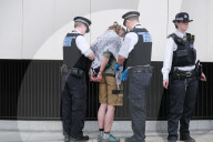 Supporters Of Pro-Palestine Group 'Youth Demand' Are Arrested At Vauxhall Bridge, London On 12 April 2025