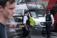 Supporters Of Pro-Palestine Group 'Youth Demand' Are Arrested At Vauxhall Bridge, London On 12 April 2025