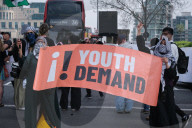 Supporters Of Pro-Palestine Group 'Youth Demand' Are Arrested At Vauxhall Bridge, London On 12 April 2025