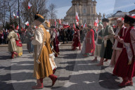 Poles Danced The Polish National Dance Polonaise On Krakowskie Przedmiescie In Warsaw, Poland, On April 12, 2025
