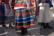 Poles Danced The Polish National Dance Polonaise On Krakowskie Przedmiescie In Warsaw, Poland, On April 12, 2025