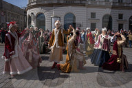 Poles Danced The Polish National Dance Polonaise On Krakowskie Przedmiescie In Warsaw, Poland, On April 12, 2025