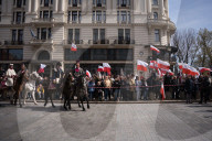 Poles Danced The Polish National Dance Polonaise On Krakowskie Przedmiescie In Warsaw, Poland, On April 12, 2025
