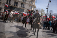 Poles Danced The Polish National Dance Polonaise On Krakowskie Przedmiescie In Warsaw, Poland, On April 12, 2025