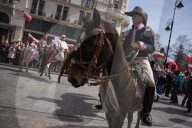 Poles Danced The Polish National Dance Polonaise On Krakowskie Przedmiescie In Warsaw, Poland, On April 12, 2025
