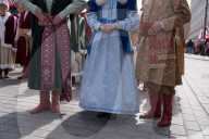 Poles Danced The Polish National Dance Polonaise On Krakowskie Przedmiescie In Warsaw, Poland, On April 12, 2025