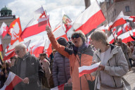 Poles Danced The Polish National Dance Polonaise On Krakowskie Przedmiescie In Warsaw, Poland, On April 12, 2025