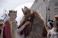 Poles Danced The Polish National Dance Polonaise On Krakowskie Przedmiescie In Warsaw, Poland, On April 12, 2025