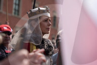 Poles Danced The Polish National Dance Polonaise On Krakowskie Przedmiescie In Warsaw, Poland, On April 12, 2025