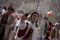 Poles Danced The Polish National Dance Polonaise On Krakowskie Przedmiescie In Warsaw, Poland, On April 12, 2025