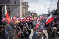 Poles Danced The Polish National Dance Polonaise On Krakowskie Przedmiescie In Warsaw, Poland, On April 12, 2025
