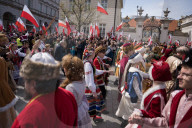 Poles Danced The Polish National Dance Polonaise On Krakowskie Przedmiescie In Warsaw, Poland, On April 12, 2025