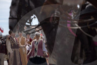 Poles Danced The Polish National Dance Polonaise On Krakowskie Przedmiescie In Warsaw, Poland, On April 12, 2025