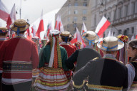 Poles Danced The Polish National Dance Polonaise On Krakowskie Przedmiescie In Warsaw, Poland, On April 12, 2025