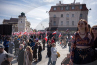 Poles Danced The Polish National Dance Polonaise On Krakowskie Przedmiescie In Warsaw, Poland, On April 12, 2025