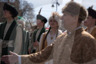 Poles Danced The Polish National Dance Polonaise On Krakowskie Przedmiescie In Warsaw, Poland, On April 12, 2025