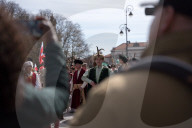 Poles Danced The Polish National Dance Polonaise On Krakowskie Przedmiescie In Warsaw, Poland, On April 12, 2025