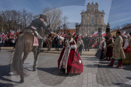 Poles Danced The Polish National Dance Polonaise On Krakowskie Przedmiescie In Warsaw, Poland, On April 12, 2025