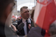 Poles Danced The Polish National Dance Polonaise On Krakowskie Przedmiescie In Warsaw, Poland, On April 12, 2025