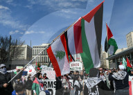 Demonstrators And Police Clash During Palestinian Solidarity Rally In Edmonton