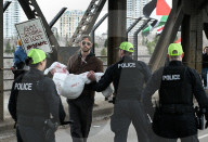 Demonstrators And Police Clash During Palestinian Solidarity Rally In Edmonton