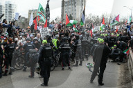 Demonstrators And Police Clash During Palestinian Solidarity Rally In Edmonton