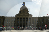 Demonstrators And Police Clash During Palestinian Solidarity Rally In Edmonton