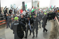 Demonstrators And Police Clash During Palestinian Solidarity Rally In Edmonton