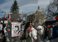 Demonstrators And Police Clash During Palestinian Solidarity Rally In Edmonton
