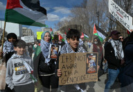 Demonstrators And Police Clash During Palestinian Solidarity Rally In Edmonton