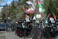 Demonstrators And Police Clash During Palestinian Solidarity Rally In Edmonton