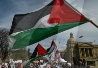 Demonstrators And Police Clash During Palestinian Solidarity Rally In Edmonton