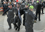 Demonstrators And Police Clash During Palestinian Solidarity Rally In Edmonton