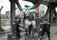 Demonstrators And Police Clash During Palestinian Solidarity Rally In Edmonton