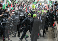 Demonstrators And Police Clash During Palestinian Solidarity Rally In Edmonton