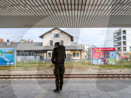 German Bundeswehr Soldier Waiting For Train