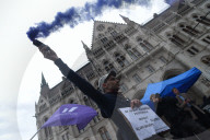 Protestors Protesters Against A Fundamental Law Change Restricting The Right Of Assembly 