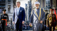 King Willem-Alexander And Queen Maxima And Sultan Haitham Bin Tarik During The Welcome Ceremony On Dam Square  - 15 Apr 2025