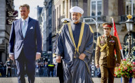 King Willem-Alexander And Queen Maxima And Sultan Haitham Bin Tarik During The Welcome Ceremony On Dam Square  - 15 Apr 2025
