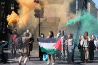 Pro-Palestine Group Youth Demand Blocks Cannon Street, London On 17 April 2025
