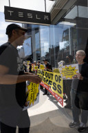 Protest Against Billionaire Elon Musk At Manhattan Tesla Showroom 